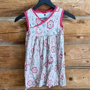 Tea 6 Girls Floral Sleeveless Dress with Pink Trim